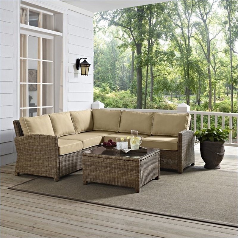 Crosley Furniture Bradenton 4 Piece Outdoor Wicker Seating Set With Crosley Furniture Bradenton 4 Piece Outdoor Wicker Seating Set With Sand Cushions