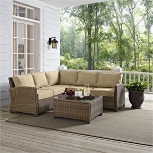 Crosley Furniture Bradenton 4 Piece Fabric Patio Sectional Set in Sand
