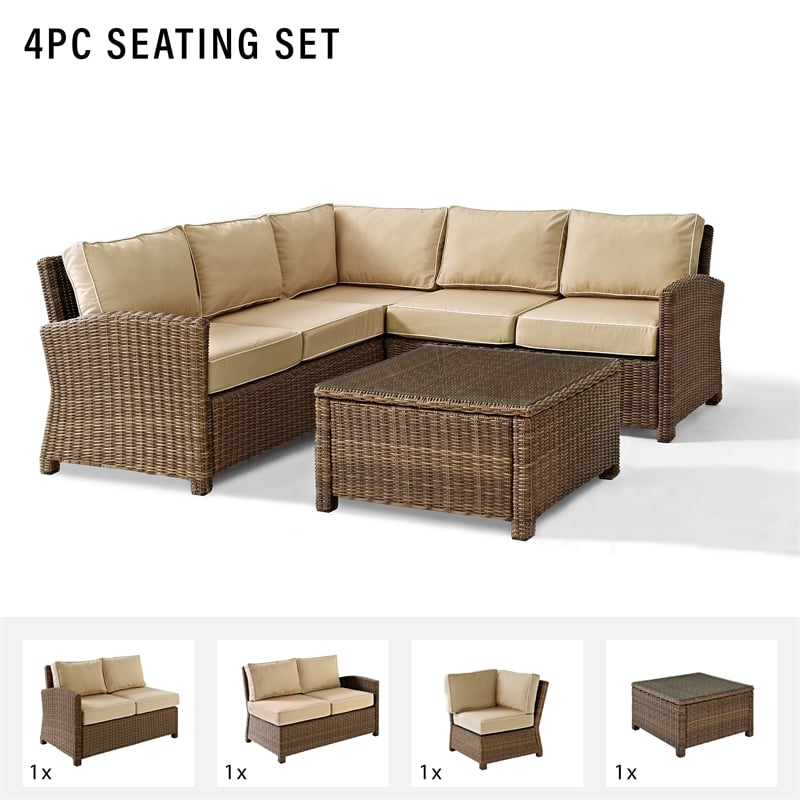 Crosley Furniture Bradenton 4 Piece Fabric Patio Sectional Set in Sand
