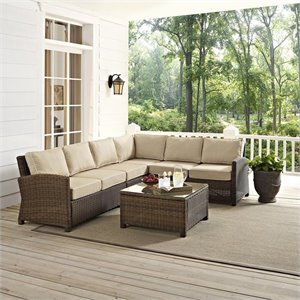 Crosley Furniture Bradenton 5 PC Fabric Patio Sectional Set in Weathered Sand