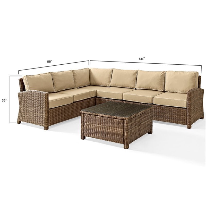 Crosley Furniture Bradenton 5 PC Fabric Patio Sectional Set in Weathered Sand