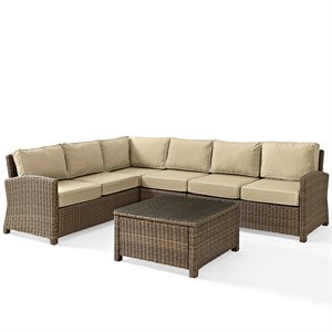crosley bradenton wicker patio sectional set in brown and sand
