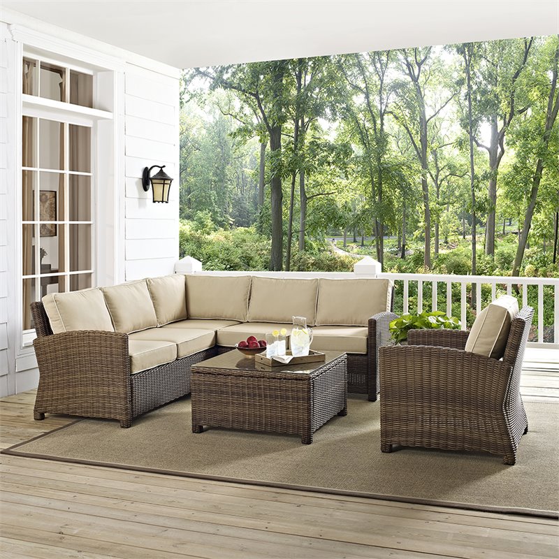 Crosley Furniture Bradenton 5 Piece Fabric Patio Sectional Set in Sand