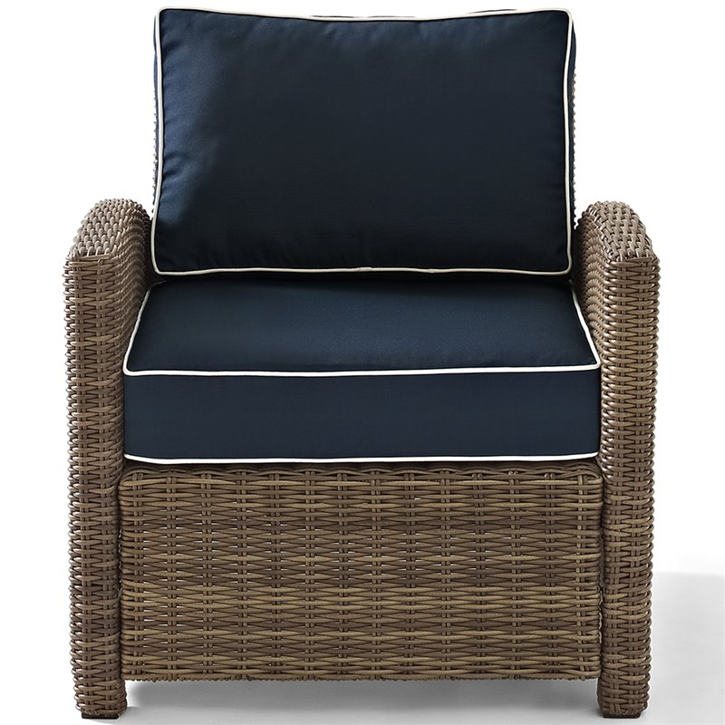 Crosley Bradenton Wicker Patio Chair In Brown And Navy Ko70023wb Nv