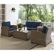 Crosley Furniture Bradenton 4 Piece Fabric Patio Sofa Set in Brown and Navy