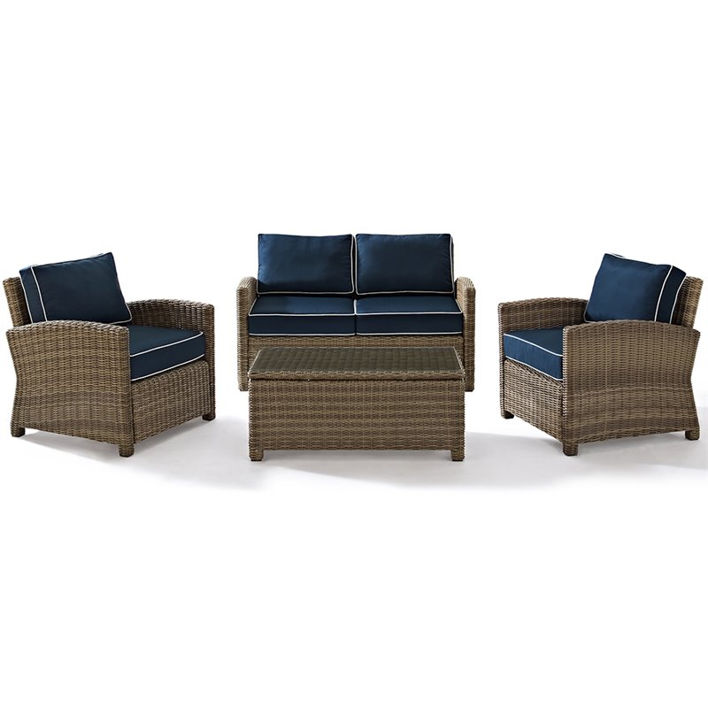 Crosley Furniture Bradenton 4 Piece Fabric Patio Sofa Set in Brown and Navy