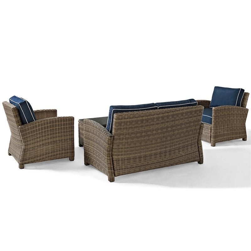 Crosley Furniture Bradenton 4 Piece Fabric Patio Sofa Set in Brown and Navy