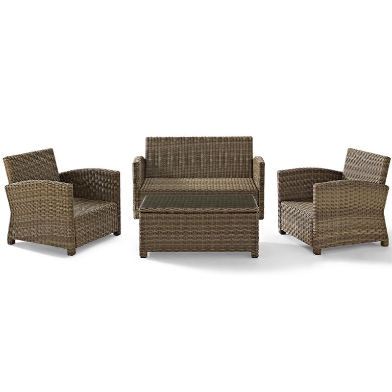 Crosley Furniture Bradenton 4 Piece Fabric Patio Sofa Set in Brown and Navy