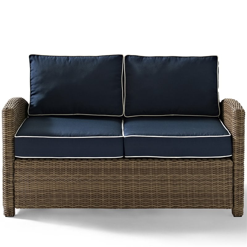 Crosley Furniture Bradenton 4 Piece Fabric Patio Sofa Set in Brown and Navy