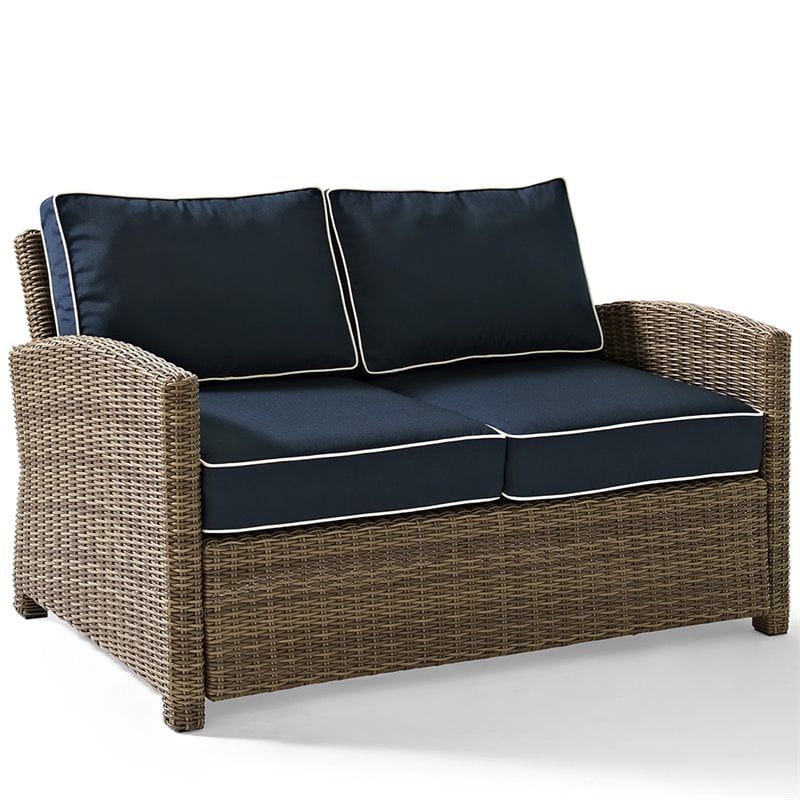 Crosley Furniture Bradenton 4 Piece Fabric Patio Sofa Set in Brown and Navy