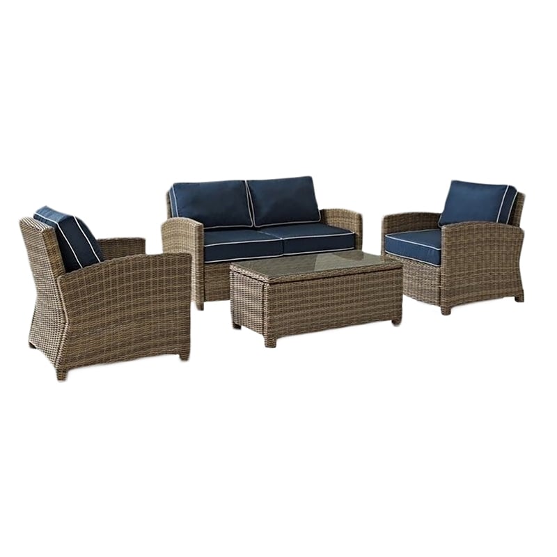 Crosley Furniture Bradenton 4 Piece Fabric Patio Sofa Set in Brown and Navy