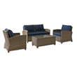 Crosley Furniture Bradenton 4 Piece Fabric Patio Sofa Set in Brown and Navy
