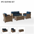 Crosley Furniture Bradenton 4 Piece Fabric Patio Sofa Set in Brown and Navy