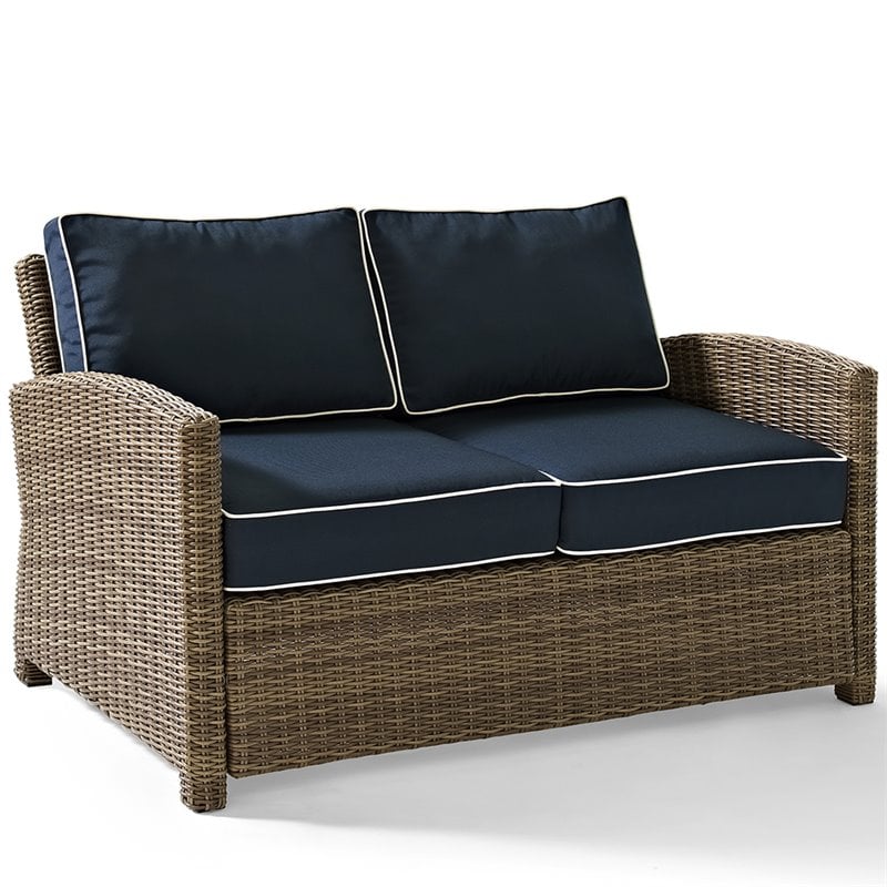 Crosley Furniture Bradenton 2 Piece Fabric Patio Sofa Set in Brown and Navy