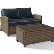Crosley Furniture Bradenton 2 Piece Fabric Patio Sofa Set in Brown and Navy