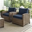 Crosley Furniture Bradenton Fabric Patio Chair in Brown and Navy (Set of 2)