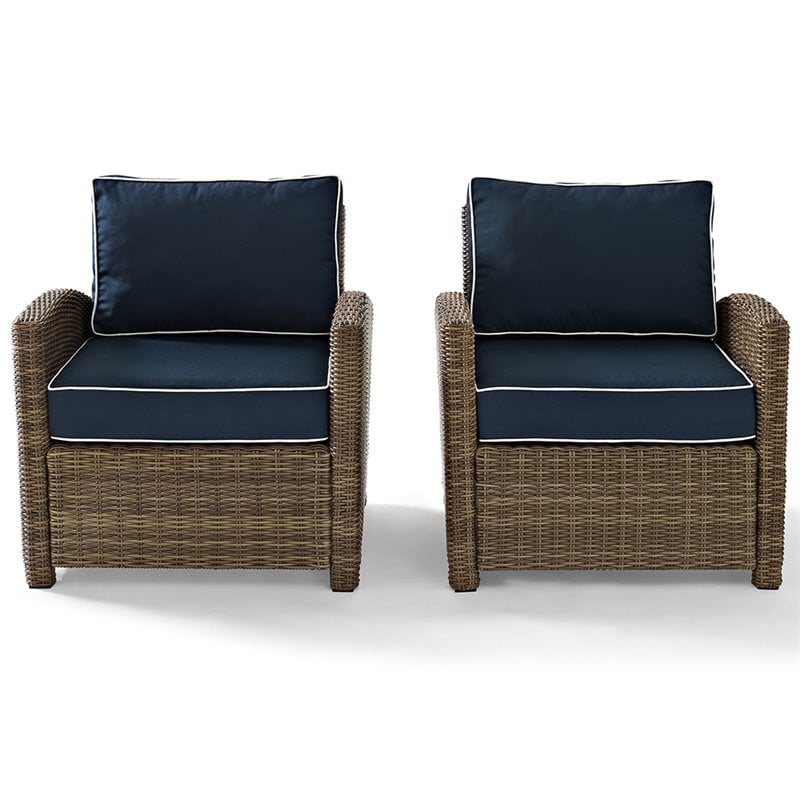 Crosley Furniture Bradenton Fabric Patio Chair in Brown and Navy (Set of 2)