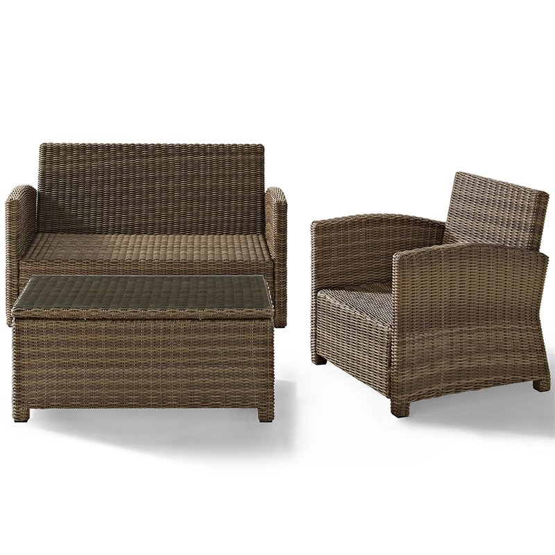 Crosley Furniture Bradenton 3 Piece Fabric Patio Sofa Set in Brown and Navy