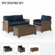 Crosley Furniture Bradenton 3 Piece Fabric Patio Sofa Set in Brown and Navy