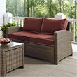 Crosley Furniture Bradenton Fabric Patio Loveseat in Brown and Sangria Red