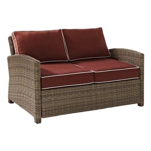 Crosley Furniture Bradenton Fabric Patio Loveseat in Brown and Sangria Red