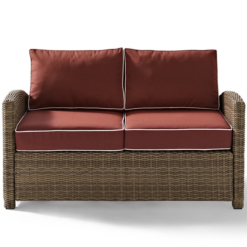 Crosley Furniture Bradenton Fabric Patio Loveseat in Brown and Sangria Red