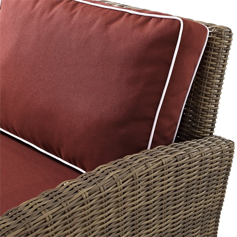 Crosley Furniture Bradenton Fabric Patio Loveseat in Brown and Sangria Red