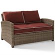 Crosley Furniture Bradenton Fabric Patio Loveseat in Brown and Sangria Red