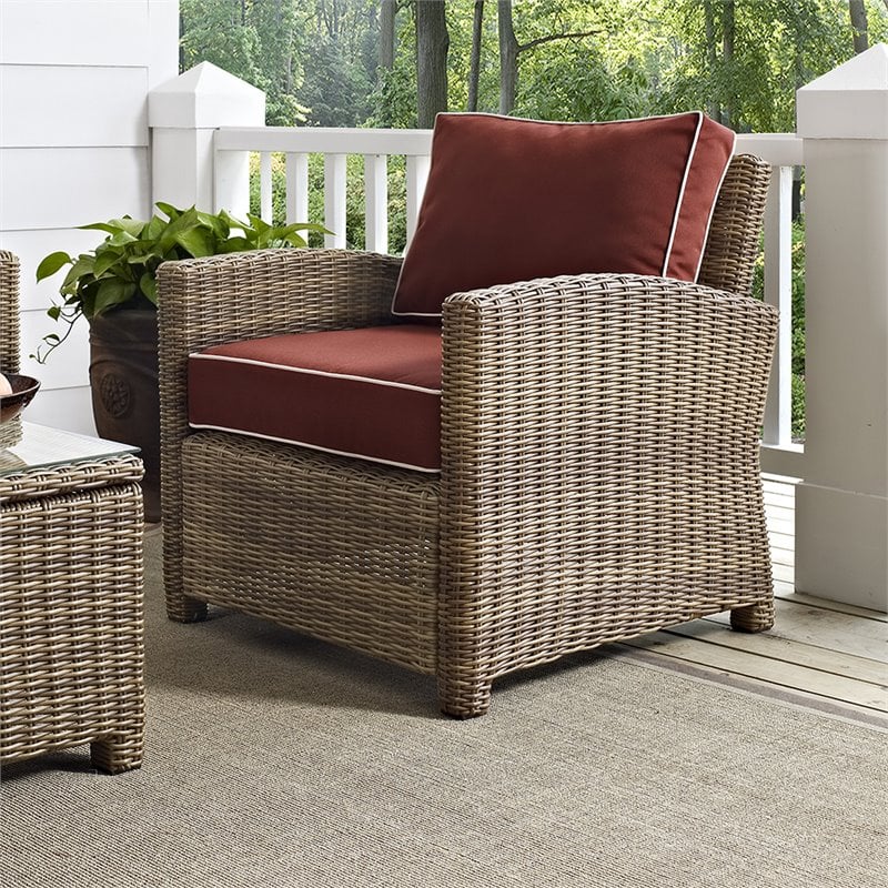 Crosley Bradenton Wicker Patio Chair In Brown And Sangria Ko70023wb Sg