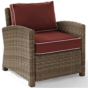 crosley bradenton wicker patio arm chair in brown and sangria