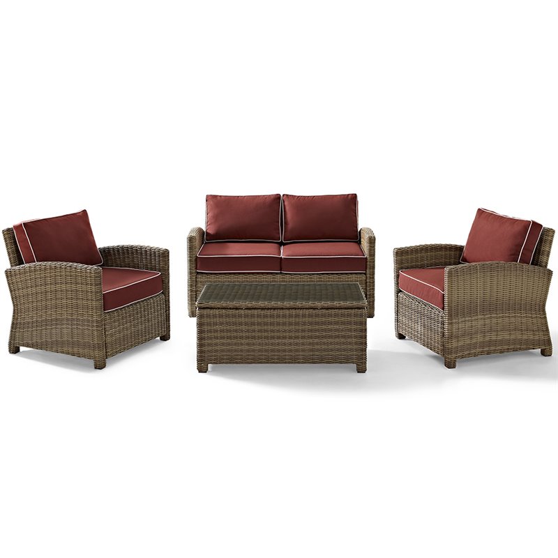 Crosley Furniture Bradenton 4 Piece Fabric Patio Sofa Set in Brown/Sangria Red