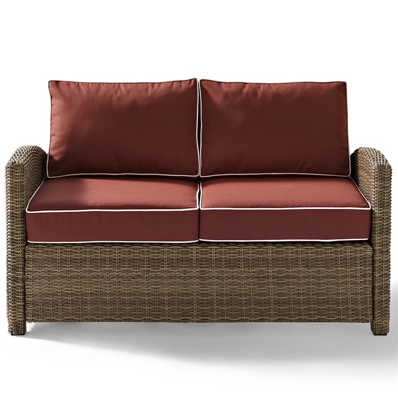 Crosley Furniture Bradenton 4 Piece Fabric Patio Sofa Set in Brown/Sangria Red