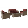 Crosley Furniture Bradenton 4 Piece Fabric Patio Sofa Set in Brown/Sangria Red