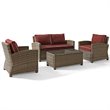 Crosley Furniture Bradenton 4 Piece Fabric Patio Sofa Set in Brown/Sangria Red