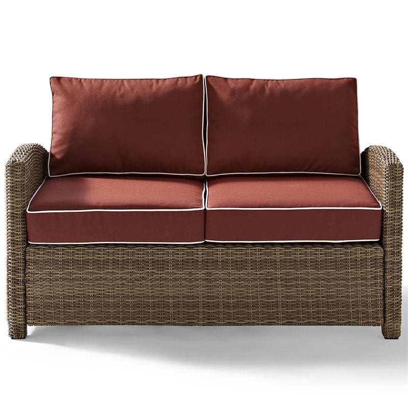 Crosley Furniture Bradenton 2 Piece Fabric Patio Sofa Set in Brown/Sangria Red