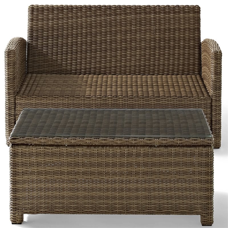 Crosley Furniture Bradenton 2 Piece Fabric Patio Sofa Set in Brown/Sangria Red