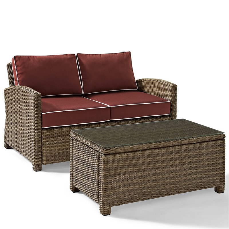 Crosley Furniture Bradenton 2 Piece Fabric Patio Sofa Set in Brown