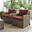 Crosley Furniture Bradenton Fabric Patio Chair in Brown/Sangria Red (Set of 2)