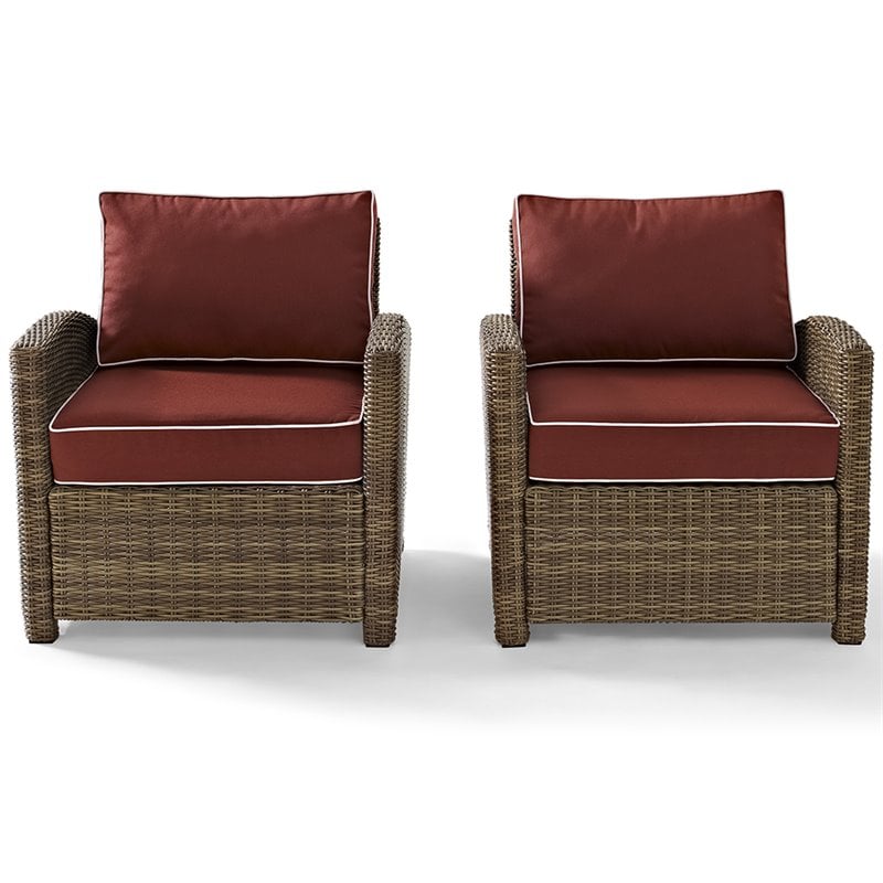 Crosley Furniture Bradenton Fabric Patio Chair in Brown/Sangria Red (Set of 2)