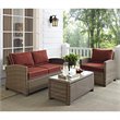 Crosley Furniture Bradenton 3 Piece Fabric Patio Sofa Set in Brown/Sangria Red