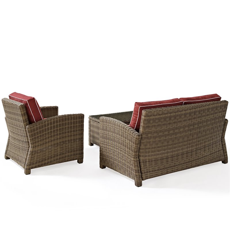 Crosley Furniture Bradenton 3 Piece Fabric Patio Sofa Set in Brown/Sangria Red
