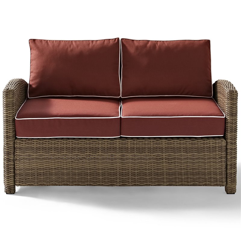 Crosley Furniture Bradenton 3 Piece Fabric Patio Sofa Set in Brown/Sangria Red