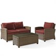 Crosley Furniture Bradenton 3 Piece Fabric Patio Sofa Set in Brown/Sangria Red
