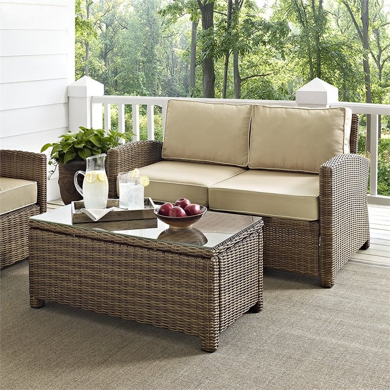 Crosley Furniture Bradenton 2 Piece Fabric Patio Sofa Set in Brown and Sand