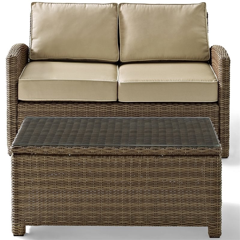 Crosley Furniture Bradenton 2 Piece Fabric Patio Sofa Set in Brown and Sand