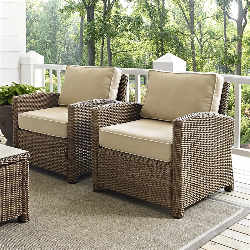 Crosley Bradenton Wicker Patio Chair in Brown and Sand Set of 2