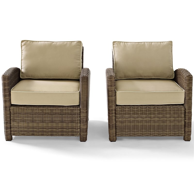 Crosley Furniture Bradenton Fabric Patio Chair in Brown and Sand (Set of 2)