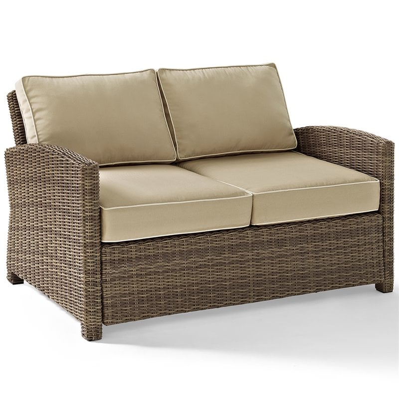 Crosley Furniture Bradenton 3 Piece Fabric Patio Sofa Set in Brown and Sand