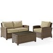 Crosley Furniture Bradenton 3 Piece Fabric Patio Sofa Set in Brown and Sand