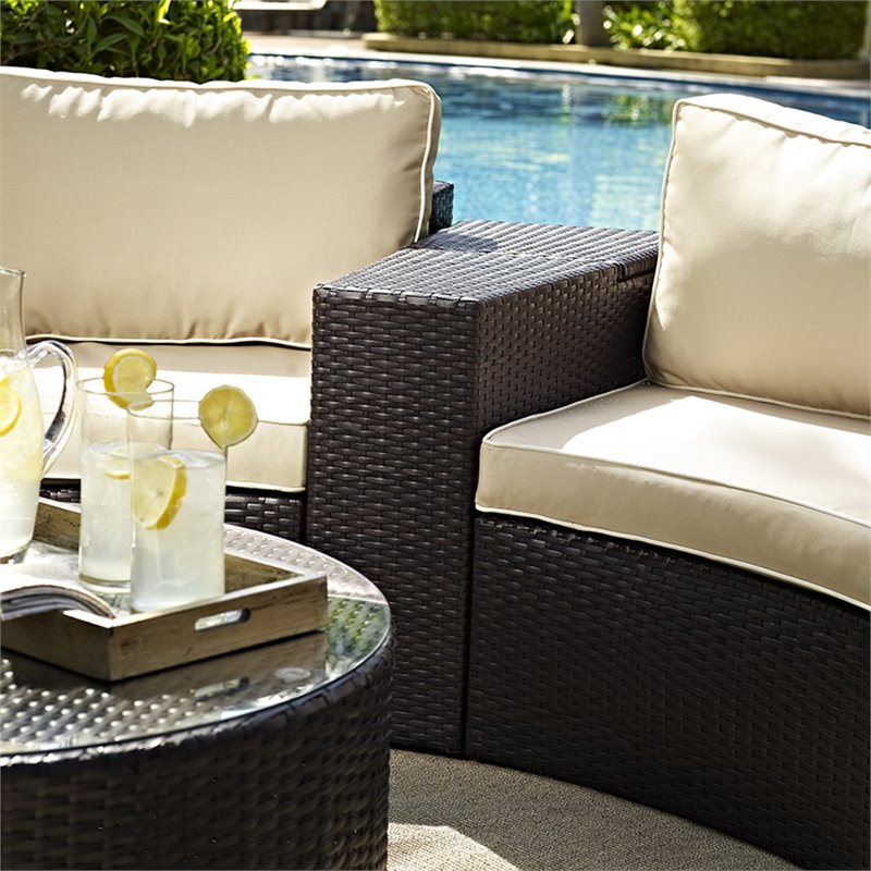 Crosley Catalina Wicker Patio Arm End Table in Brown